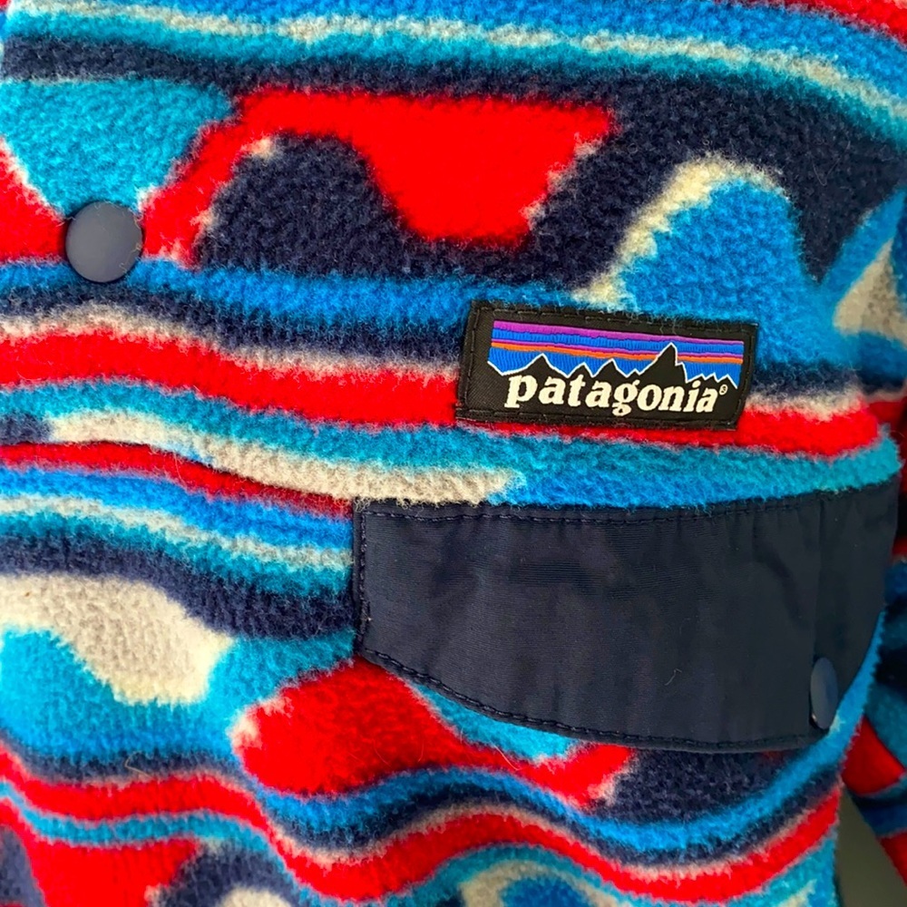 Patagonia Synchilla Red Blue Grey Delta Navy Blue Pullover Snap Fleece - Picture 2 of 4